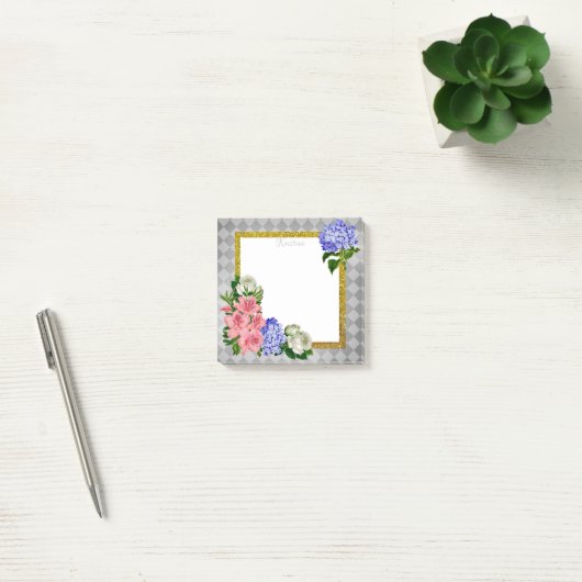 Post-it® Cadre floral élégant sur fond géométrique (Bureau)