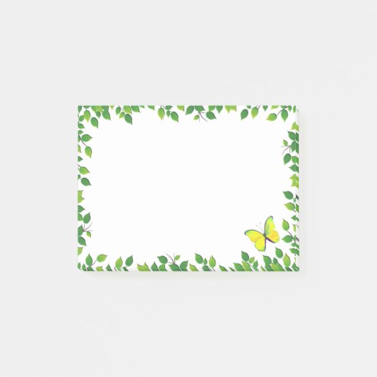 Post-it® Cadre Papillon Jaune Beau & Feuille Verte (Devant)