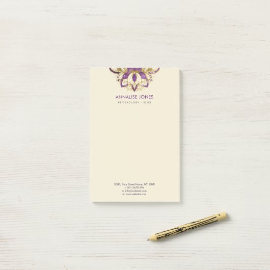 Post-it® Cadre pourpre Lotus d'améthyste et d'or (Sur un bureau)