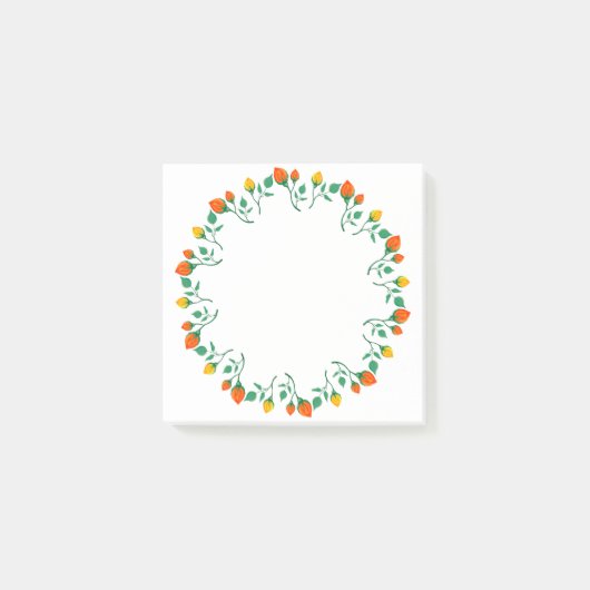 Post-it® Cadre rond floral avec fleurs de rose jaune et rou (Devant)