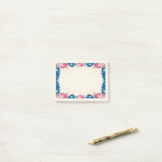 Post-it® Cadre rose et bleu Fleur Fleur Faisant (Sur un bureau)