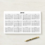 Post-it® Calendrier 2019 noir sur fond blanc (Sur un bureau)