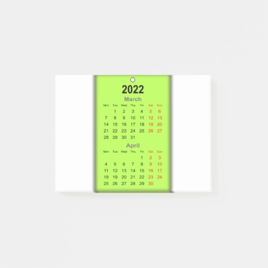 Post-it® Calendrier 2022 Mars Avril (Devant)