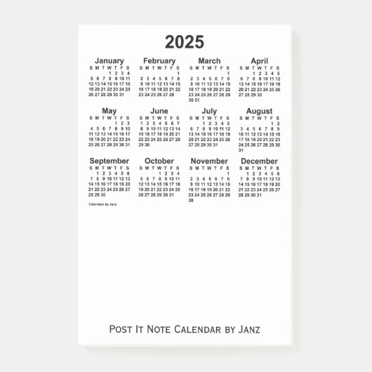 Post-it® Calendrier blanc 2025 par Janz Post-it Notes (Devant)