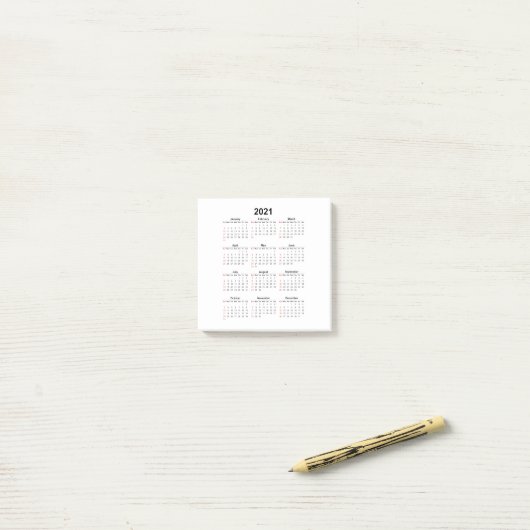 Post-it® Calendrier de l'année 2021 (Sur un bureau)