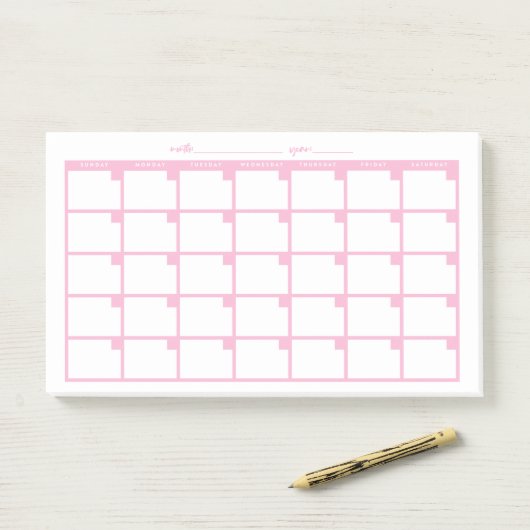 Post-it® Calendrier des notes collantes non datées - rose (Sur un bureau)