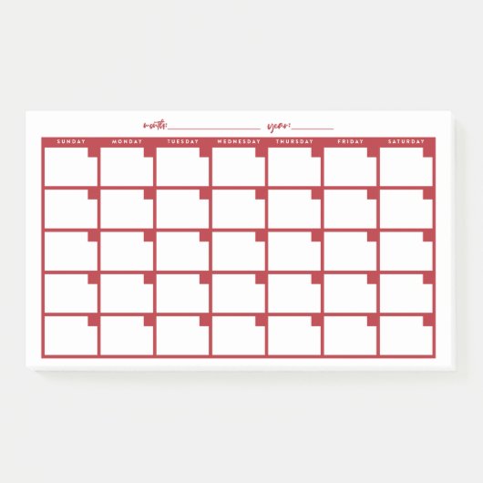 Post-it® Calendrier des notes collantes non datées - Rouge (Devant)
