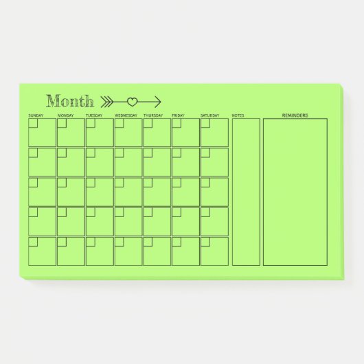 Post-it® Calendrier du planificateur mensuel vert (Devant)