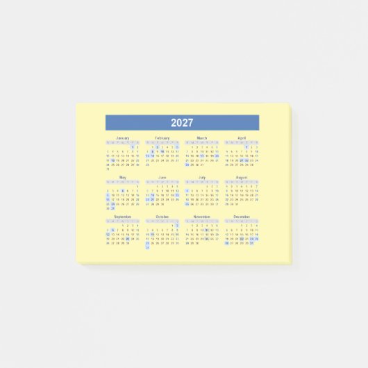 Post-it® Calendrier mensuel 2027 version bleue (Devant)