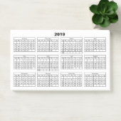 Post-it® Calendrier noir 2019 sur blanc (Bureau)