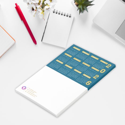 Post-it® Calendrier Société 2026 Logo & Coordonnées Turquoi