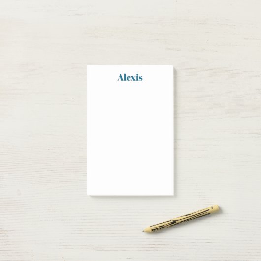 Post-it® Calligraphie de nom Script Plain Simple Blanc Bleu (Sur un bureau)
