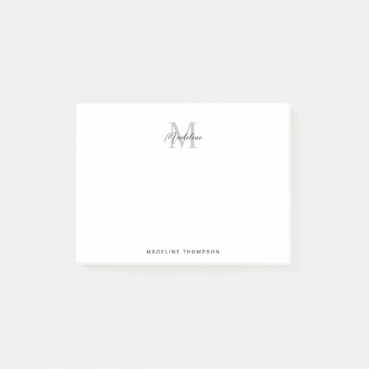 Post-it® Calligraphie de script minimaliste Monogramme gris (Devant)