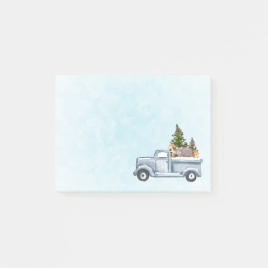 Post-it® Camion de Noël avec pins et animaux de forêt (Devant)