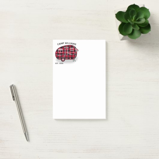 Post-it® Camper Russe Red Buffalo Plaid Monogramme Nom 4x6 (Bureau)