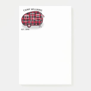 Post-it® Camper Russe Red Buffalo Plaid Monogramme Nom 4x6