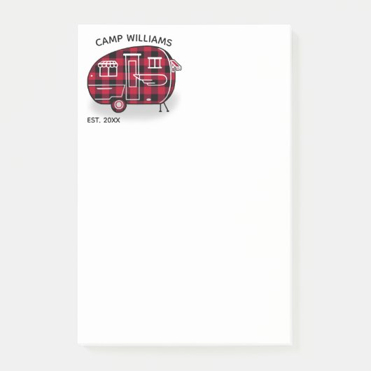 Post-it® Camper Russe Red Buffalo Plaid Monogramme Nom 4x6 (Devant)