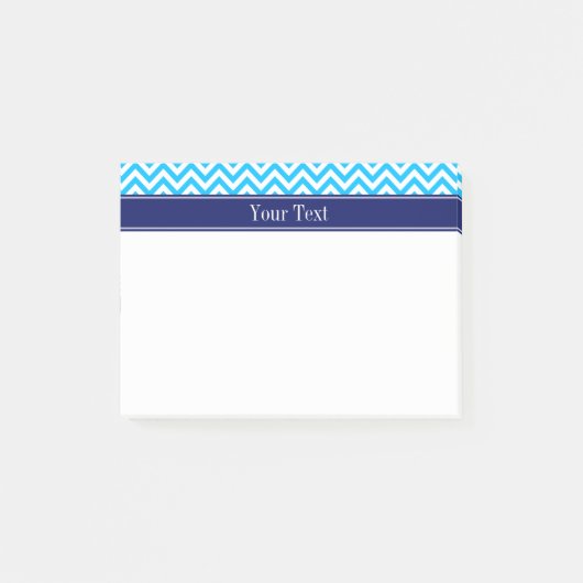 Post-it® Capri Bleu SLg Chevron Navy Monogramme Nom (Devant)