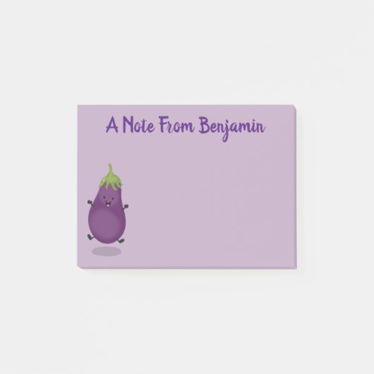 Post-it® Caricature d'aubergine d'aubergine joliment heureu (Devant)