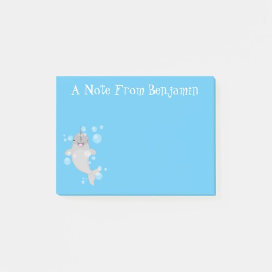 Post-it® Caricature de bulles de narval joyeux (Devant)