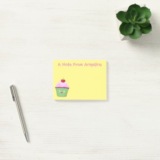 Post-it® Caricature de cupcake joyeux (Bureau)
