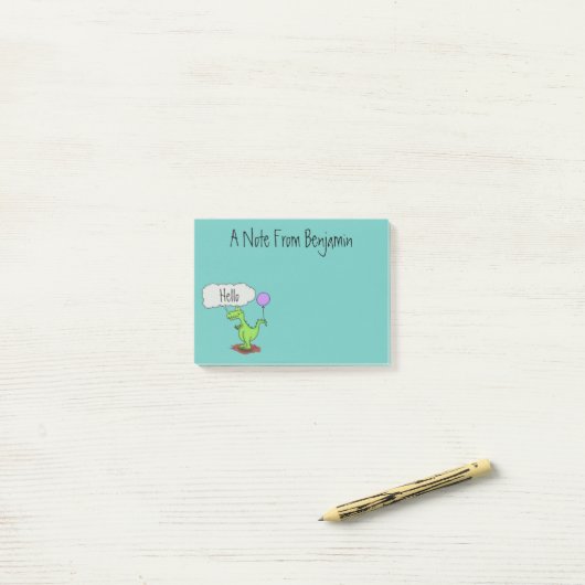 Post-it® Caricature de dragon dragon drôle et vert respiran (Sur un bureau)