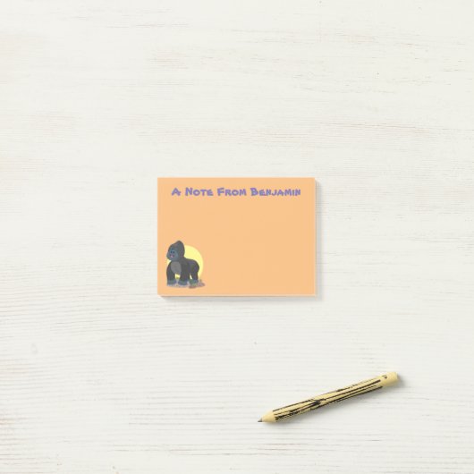 Post-it® Caricature de gros gorilles joyeux (Sur un bureau)