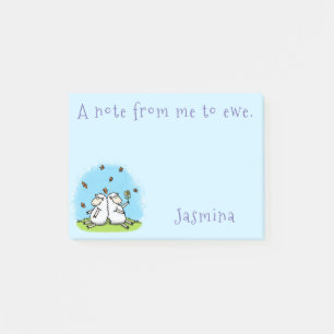 Post-it® Caricature de moutons mignons amis et papillons