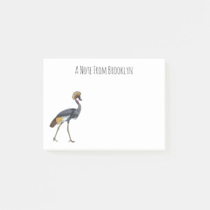 Post-it® Caricature d'oiseau de grue couronné gris