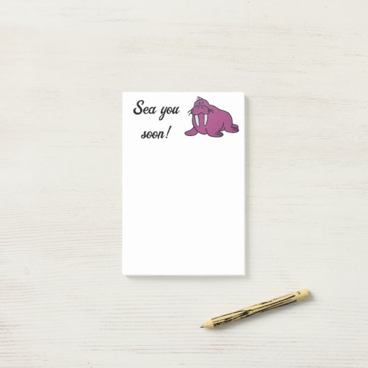 Post-it® Caricature mignonne de Walrus mauve, nature océani (Sur un bureau)