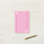 Post-it® Carnation rose & blanc Monogramme & nom (Sur un bureau)