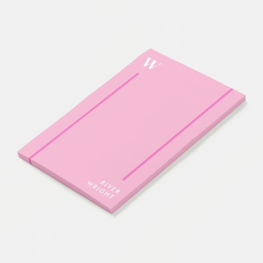 Post-it® Carnation rose & blanc Monogramme & nom (Incliné)