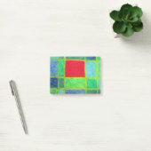 Post-it® Carré rouge dans une grille abstraite verte bleue (Bureau)