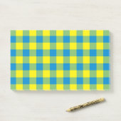 Post-it® Carreaux Vichy Bleu Jaune Vert (Sur un bureau)