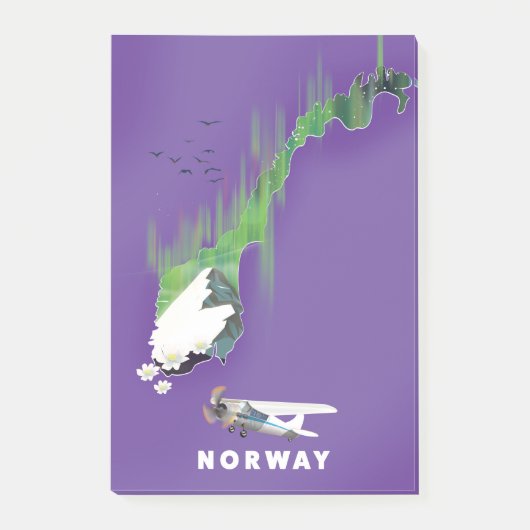 Post-it® Carte de Norvège affiche illustrée imprimée. (Devant)