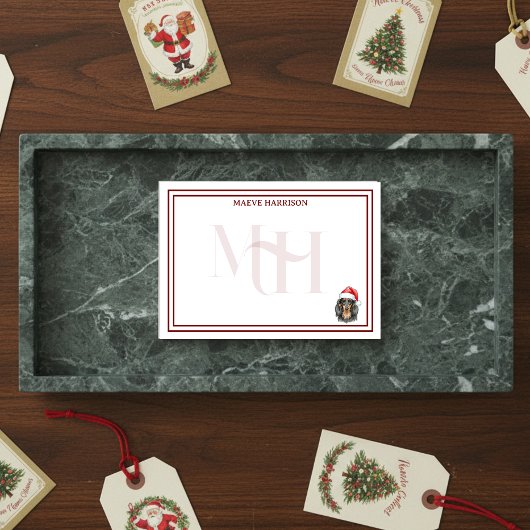 Post-it® Carte Monogramme vacances Dachshund Santa Hat