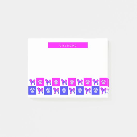 Post-it® Cavapoo Silhouette Chien & Paw Hot Pink & Blue (Devant)
