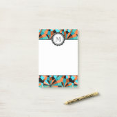 Post-it® Cercles futuristes frais en orange et Aqua (Sur un bureau)