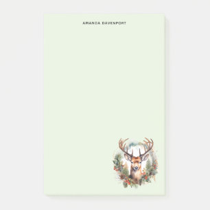 Post-it® Cerf brun avec bois Noël rustique