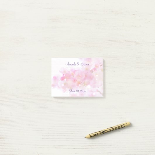 Post-it® Cerisier avec Mariage en fleurs rose pastel (Sur un bureau)