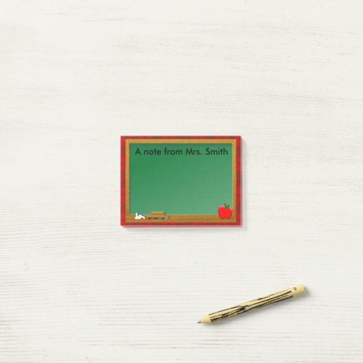 Post-it® Chalkboard Apple Red Plaid Enseignant (Sur un bureau)