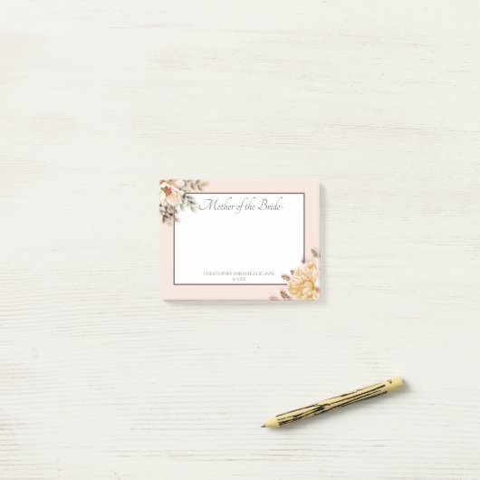 Post-it® Champagne Ivory rose Floral Mère de mariée (Sur un bureau)