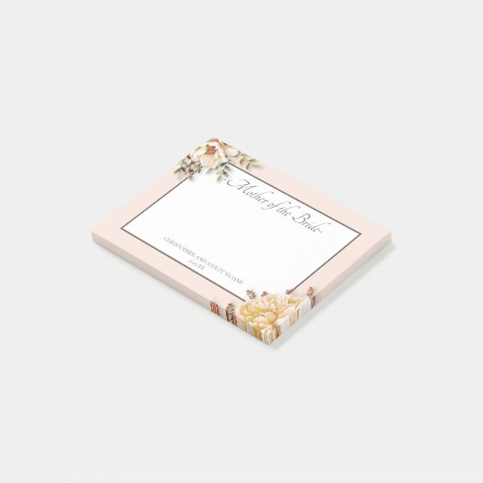 Post-it® Champagne Ivory rose Floral Mère de mariée (Incliné)