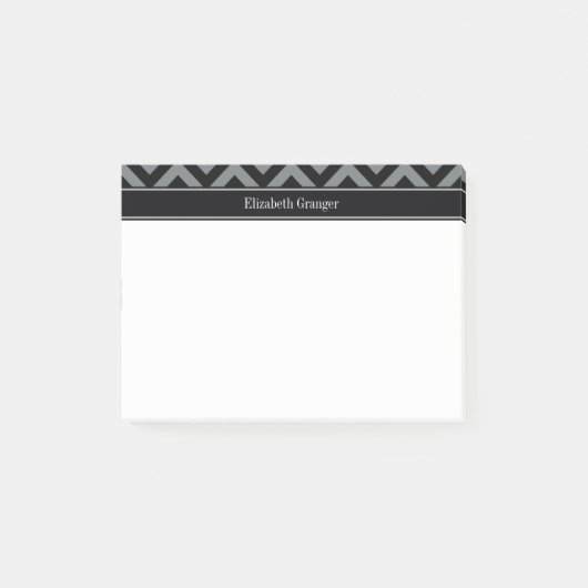 Post-it® Charcoal, Noir Chevron Noir LG Monogramme (Devant)
