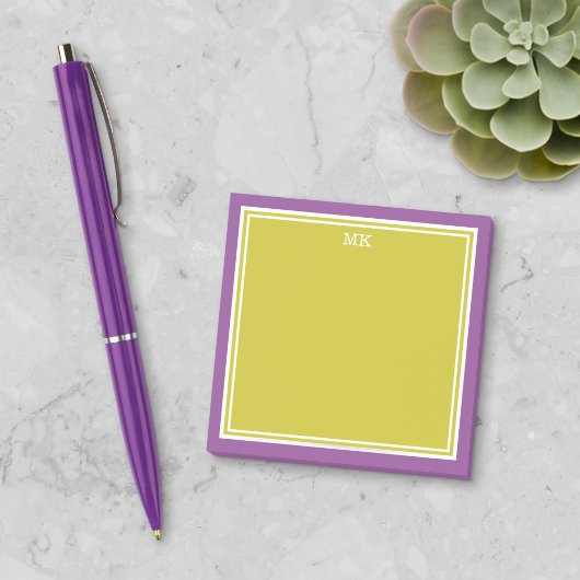 Post-it® Chartreuse Bordures Violettes Monogrammées
