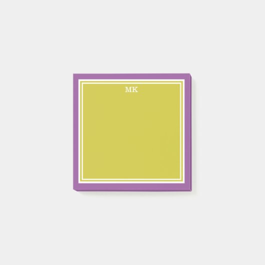 Post-it® Chartreuse Purple Borders Monogrammed (Devant)