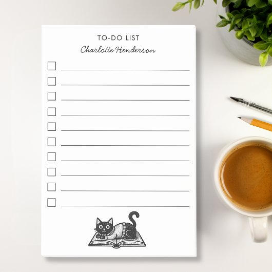 Post-it® Chat amateur de livres noir et blanc script person