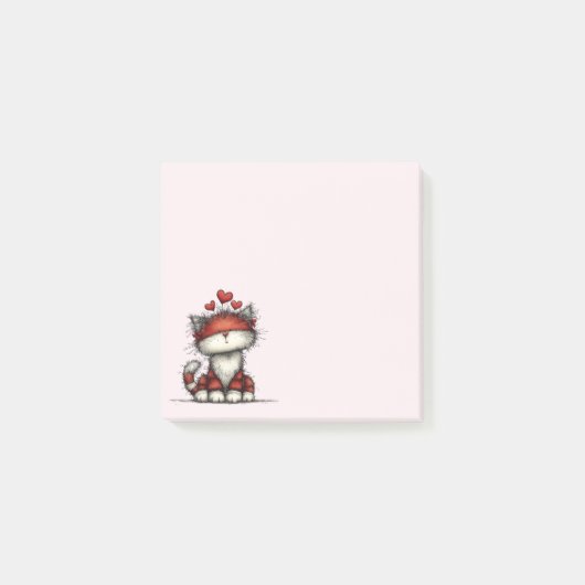 Post-it® Chat avec des cœurs d'amour rouges mignon et drôle (Devant)