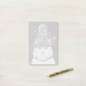 Post-it® Chat blanc avec cloche papillon (Sur un bureau)