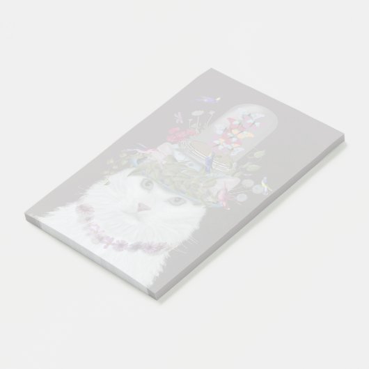 Post-it® Chat blanc avec cloche papillon (Incliné)